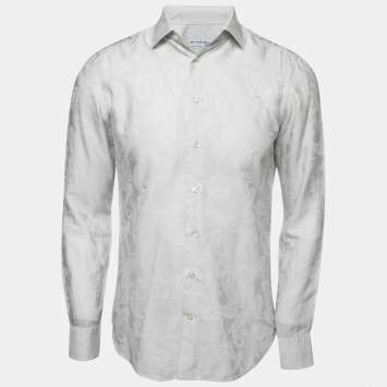 Pre Owned Etro Light Grey Paisley Jacquard Cotton & Silk Shirt S