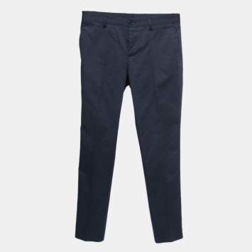 Pre Owned Etro Navy Blue Cotton Trousers M