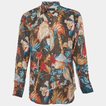 Pre Owned Etro Multicolor Floral Print Linen Long Sleeve Shirt XL