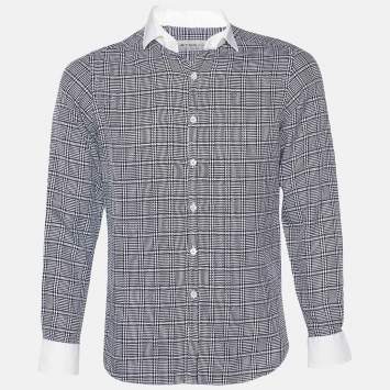 Pre Owned Etro Monochrome Checkered Jacquard Cotton Button Front Shirt M