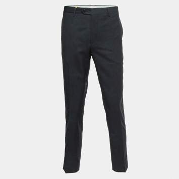 Pre Owned Etro Navy Blue Paisley Patterned Wool Tailored Pants L