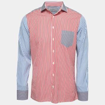 Pre Owned Etro Multicolor Striped Cotton Full Sleeve Shirt L
