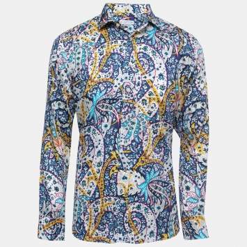 Pre Owned Etro Multicolor Printed Cotton Full Sleeve Shirt L 