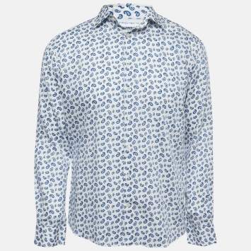 Pre Owned Etro White Paisley Printed Cotton Full Sleeve Shirt M