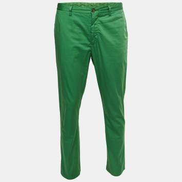 Pre Owned Etro Green Cotton Slim Fit Pants L