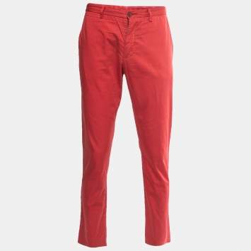 Pre Owned Etro Red Cotton Slim Fit Pants L