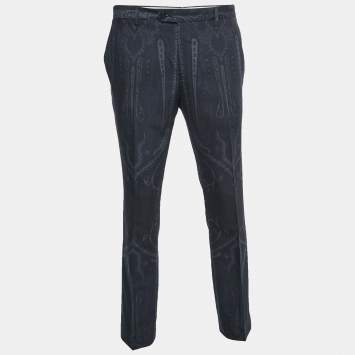 Pre Owned Etro Black Paisley Printed Wool Superleggera Trousers L 