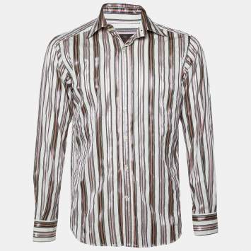 Pre Owned Etro White Striped Detail Cotton Blend Shirt S