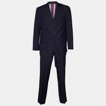 Pre Owned Etro Navy Blue Pinstriped Wool Suit XL