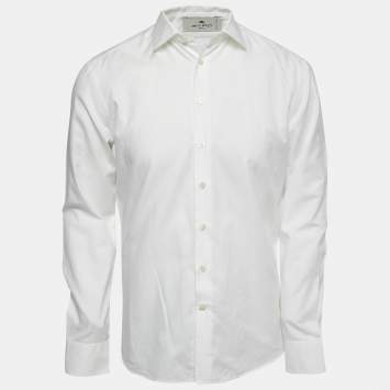 Pre Owned Etro White Patterned Cotton Button Front Full Sleeve Shirt M