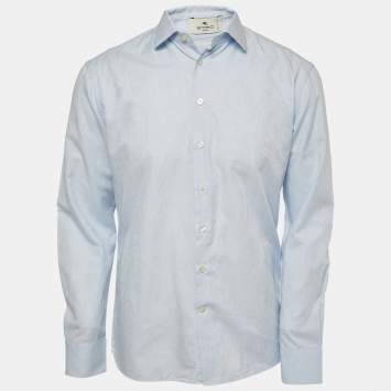 Pre Owned Etro Blue Paisley Patterned Cotton Button Front Full Sleeve Shirt M