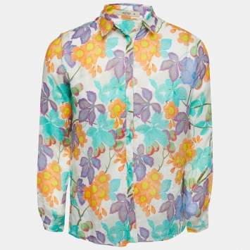 Pre Owned Etro Multicolor Printed Ramie Button Front Full Sleeve Shirt S