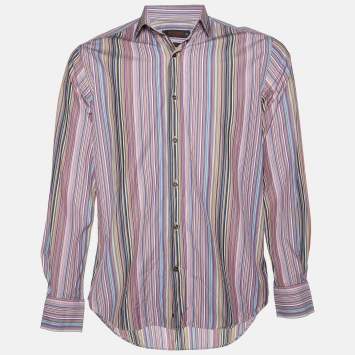Pre Owned Etro Pink Striped Cotton Button Front Shirt M