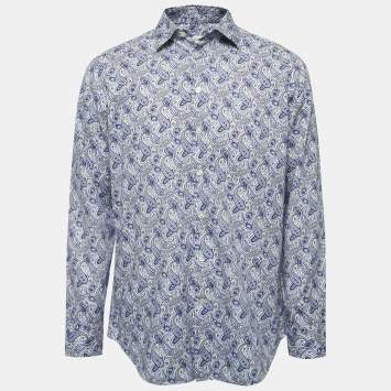 Pre Owned Etro Blue Paisley Print Cotton Button Front Full Sleeve Shirt XXL