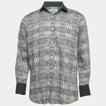 Pre Owned Etro Grey Print Cotton Button Front Full Sleeve Shirt M
