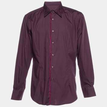 Pre Owned Etro Purple Cotton Velvet Detail Long Sleeve Shirt XXL