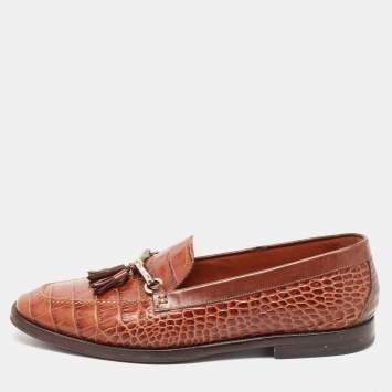 Pre Owned Etro Brown Embossed Crocodile Tassel Buckle Loafers Size 43