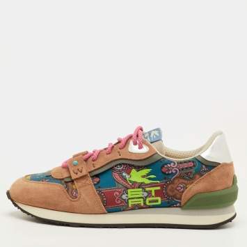 مملوكة مسبقًا Etro Size 42 Multicolor Paisley Print Fabric and Suede Low Top Sneakers