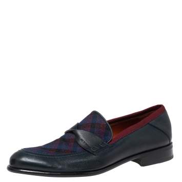 Pre Owned Etro Tri-Color Leather and Fabric Twisted Strap Loafers Size 40