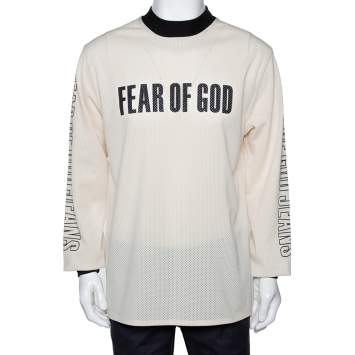 Pre Owned Fear of God Fifth Collection Cream Motocross Mesh Long Sleeve T Shirt S 