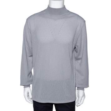 Pre Owned Fear of God Fifth Collection Grey Perforated Knit Long Sleeve T Shirt S