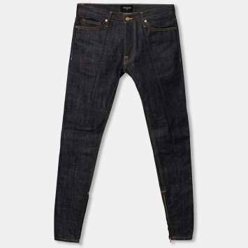 Pre Owned Fear of God Navy Blue Denim Zipped Hem Slim Fit Jeans M