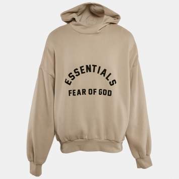 Pre Owned Fear of God Essentials Beige Cotton Hood Detail Oversized Sweatshirt L