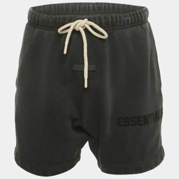 Pre Owned Fear of God Essentials Black Logo Applique Cotton Blend Drawstring Shorts XS 