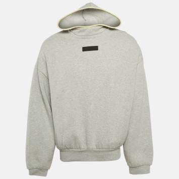 مملوكة مسبقًا Essentials Fear of God Grey Logo Patch Cotton Hoodie S