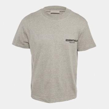 مملوكة مسبقًا Fear of God Essentials Dark Grey Cotton Knit Crewneck T-Shirt XS