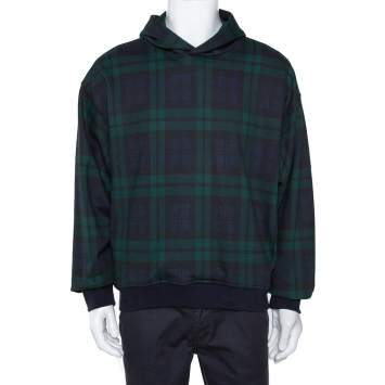 Pre Owned Fear Of God Fifth Collection Green Plaid Print Cotton Hoodie M