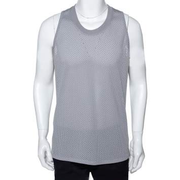 Pre Owned Fear of God Fifth Collection Grey Perforated Knit Sleeveless T Shirt S 