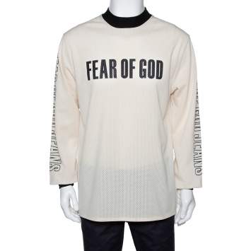 Pre Owned Fear of God Fifth Collection Cream Motocross Mesh Long Sleeve T Shirt M