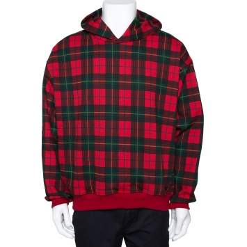 Pre Owned Fear of God Fifth Collection Red Plaid Cotton Hoodie M
