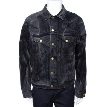 Pre Owned Fear Of God Black Acid Washed Denim Trucker Jacket M