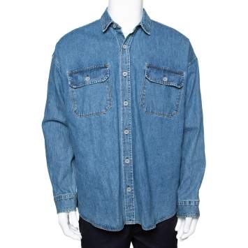 Pre Owned Fear Of God Indigo Light Wash Denim Long Sleeve Shirt S
