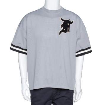 Pre Owned Fear of God Grey Mesh Baseball Jersey Oversized T-Shirt S