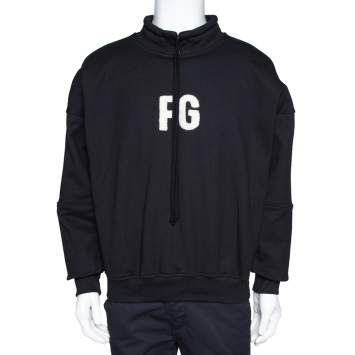Pre Owned Fear of God Sixth Collection Black Logo Appliqued Mock Neck Sweatshirt S 