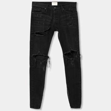 Pre Owned Fear of God Fourth Collection Black Distressed Zipped Hem Jeans M