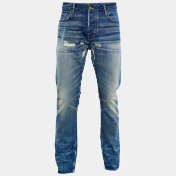 Pre Owned Fear of God Blue Denim Distressed Straight Fit Jeans M