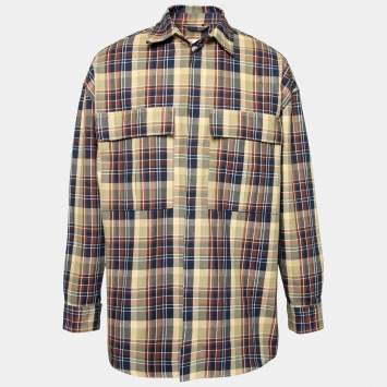 Pre Owned Fear of God Yellow Multicolor Plaid Pattern Long-Sleeve Shirt L