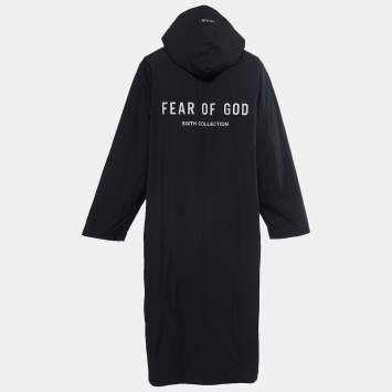 Pre Owned Fear of God Black Synthetic Hooded Rain Jacket L