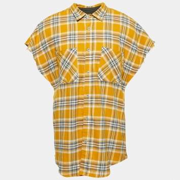 Fear of God Yellow Tartan Wool Button Front Cutoff Shirt XXL