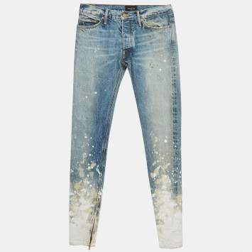 Pre Owned Fear of God Blue Paint Splatter Denim Jeans M Waist 32''