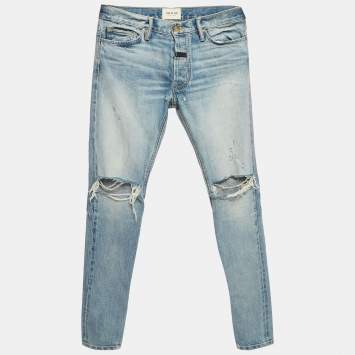 Pre Owned Fear of God Blue Denim Knee Ripped Jeans M Waist 33''
