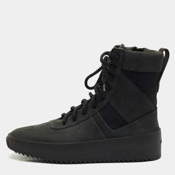 Pre Owned Fear of God Black Nubuck Leather and Canvas Military Sneakers Size 41