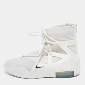 Pre Owned Nike Air X Fear Of God White/Grey Leather And Mesh Basketball High Top Sneakers Size 41