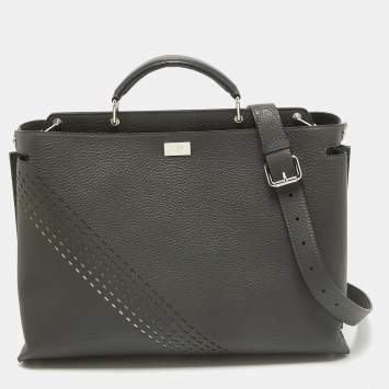 Pre Owned Fendi Grey Leather Large Peekaboo Iconic Essential Briefcase