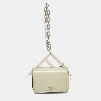 Pre Owned Fendi Avocado Green Leather Nano F Chain Pouch