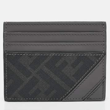 Pre Owned Fendi Grey Zucca Coated Canvas and Leather Diagonal Card Holder